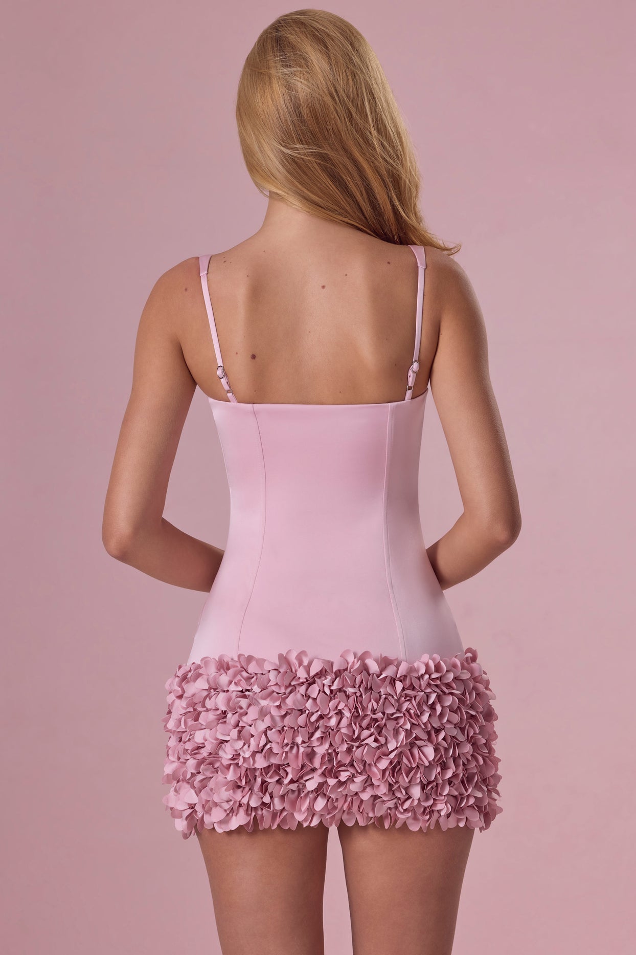 Satin Mini Dress in Blush Pink - 6
