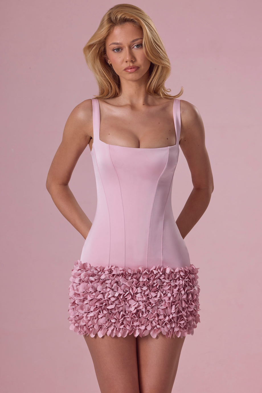 Premium Satin Mini Dress in Blush Pink