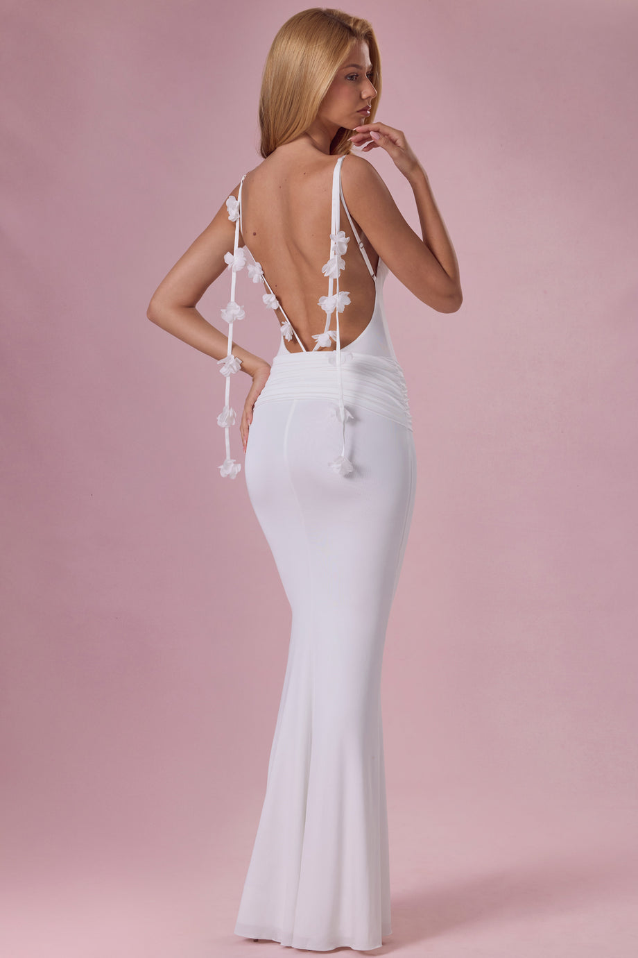 Premium Jersey Draped Gown in White