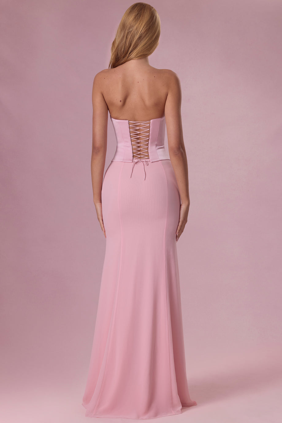 Premium Satin Strapless Corset Bridesmaid Dress in Blush Pink