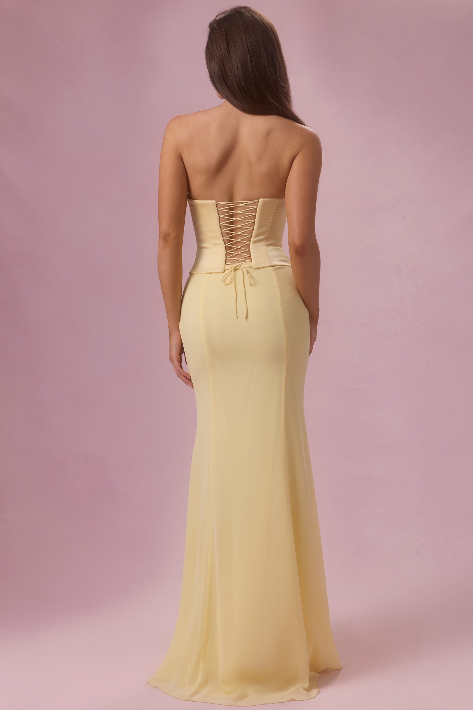 Satin Corset Bridesmaid Dress in Butter Yellow - 2