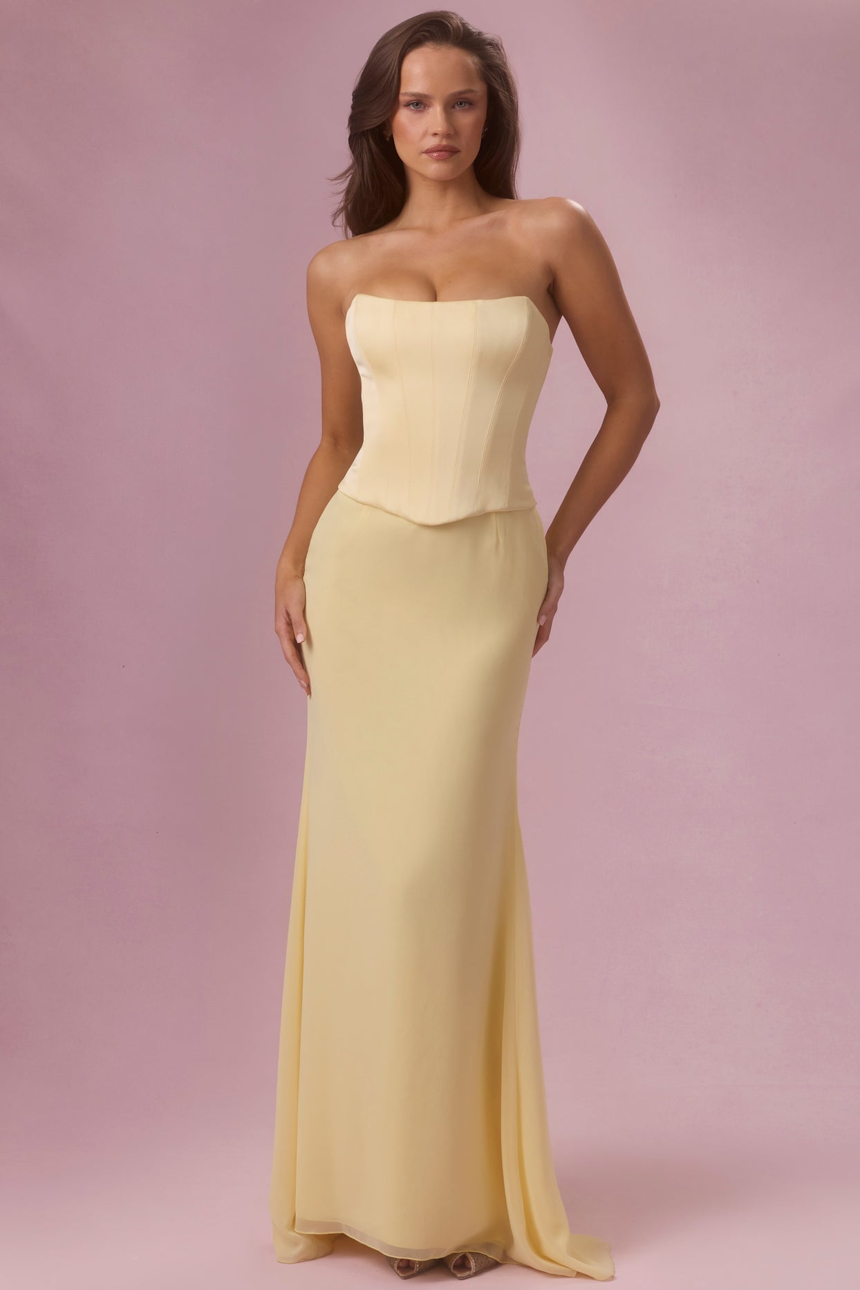 Premium Satin Strapless Corset Bridesmaid Dress in Butter Yellow