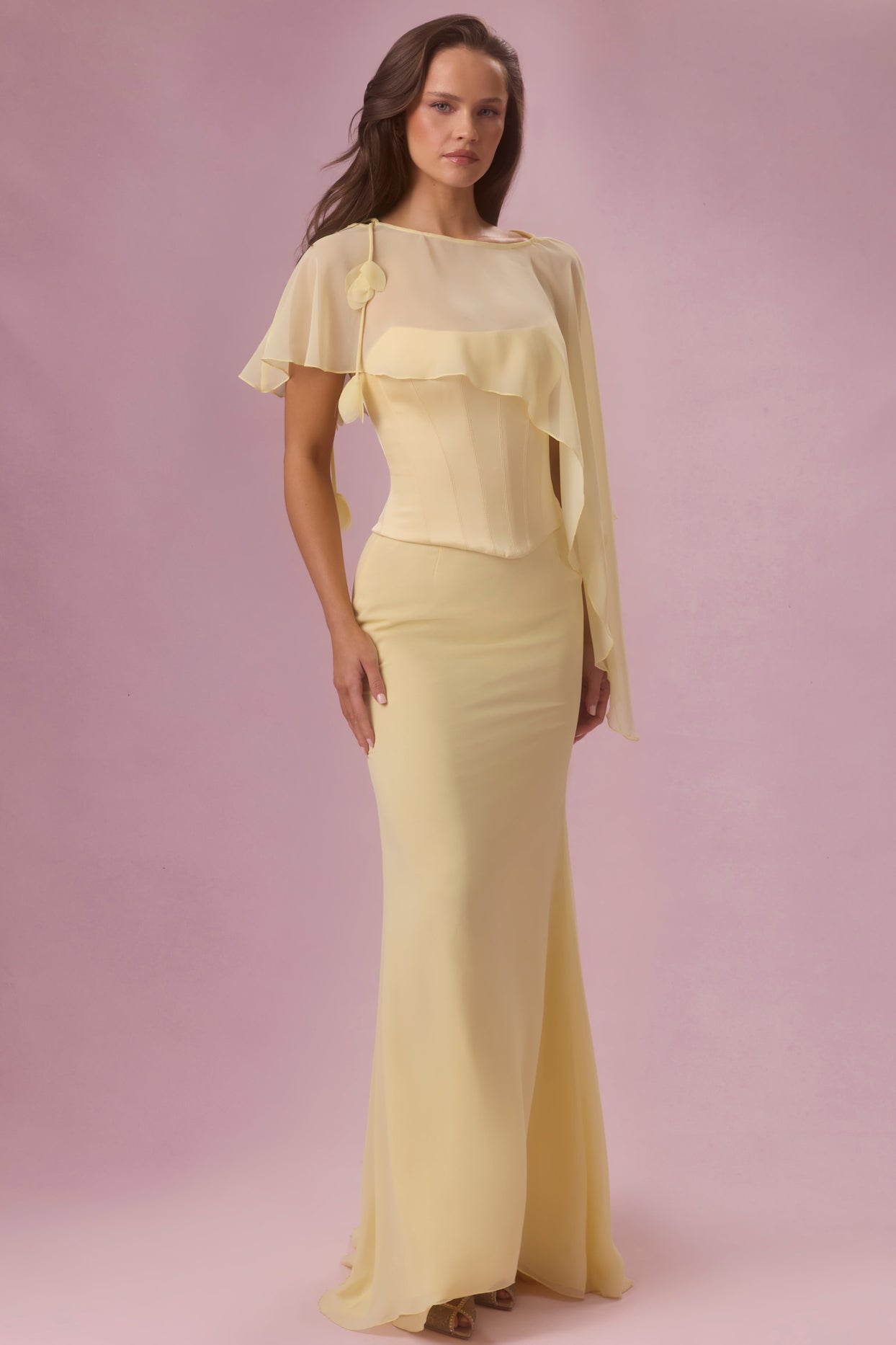 Premium Satin Strapless Corset Bridesmaid Dress in Butter Yellow