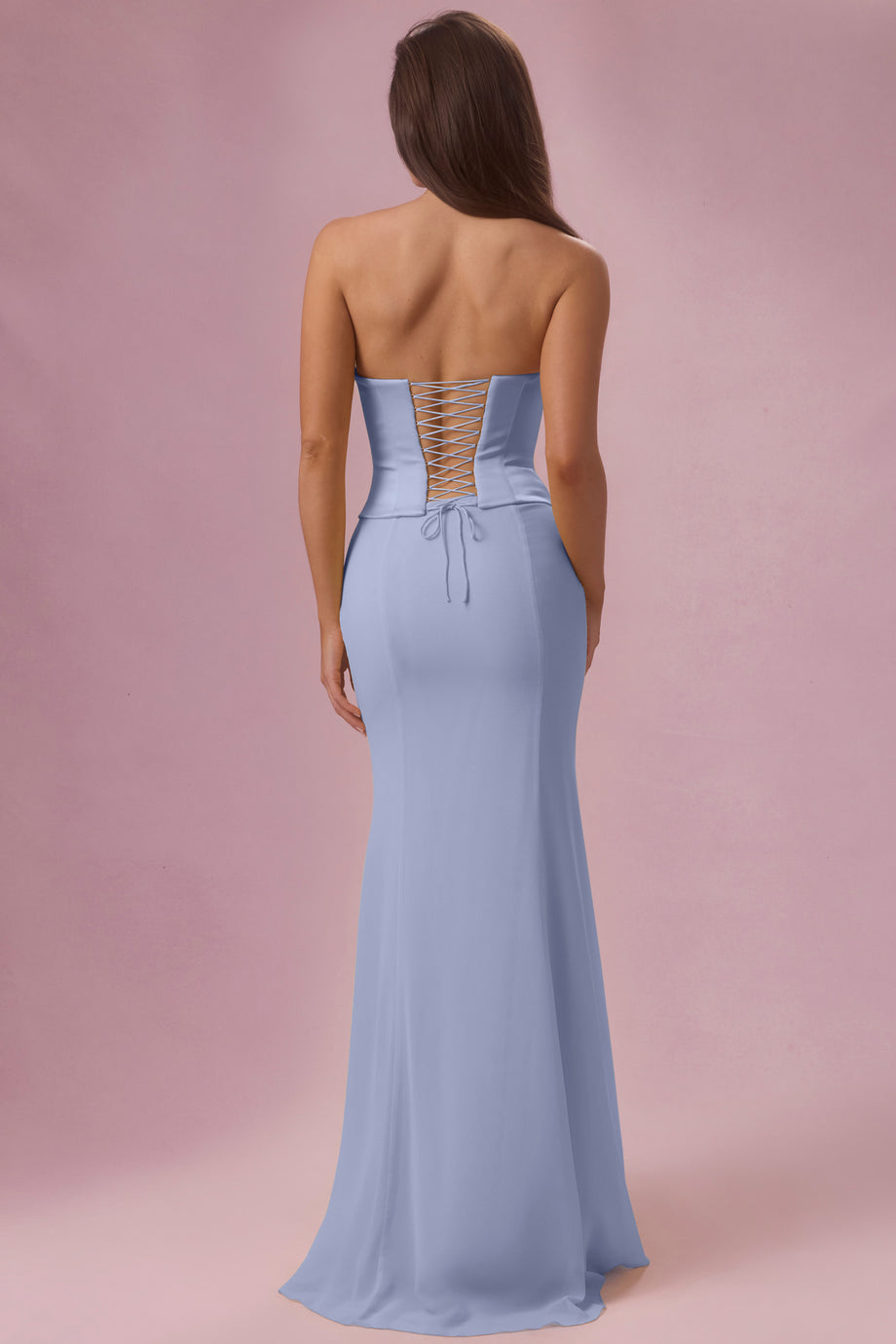 Premium Satin Strapless Corset Bridesmaid Dress in Powder Blue