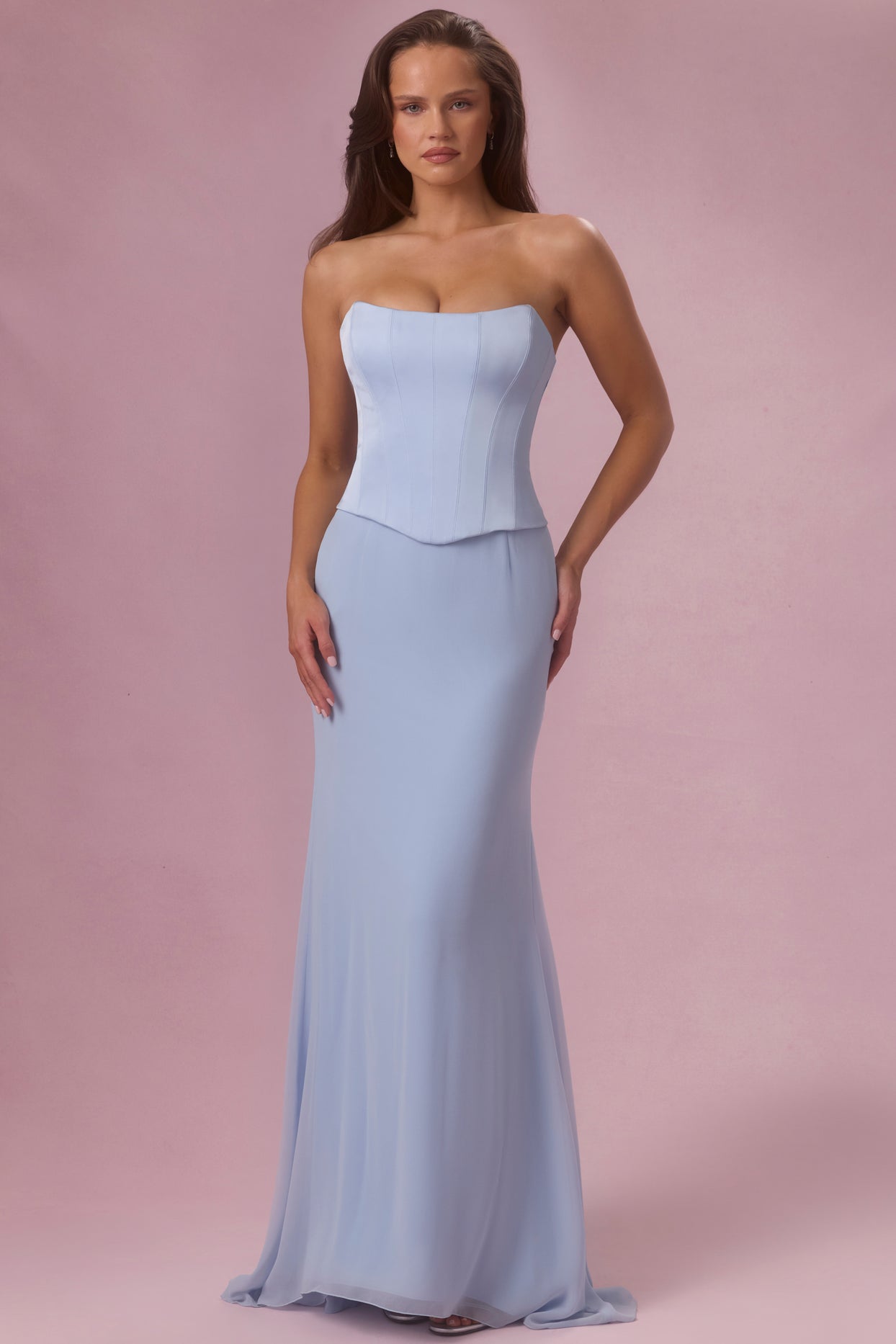 Satin Corset Bridesmaid Dress in Sky Blue - 5