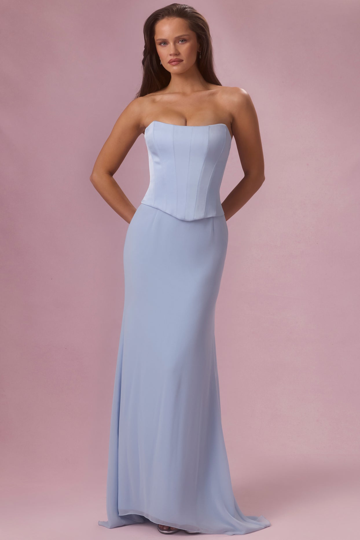 Satin Corset Bridesmaid Dress in Sky Blue - 7