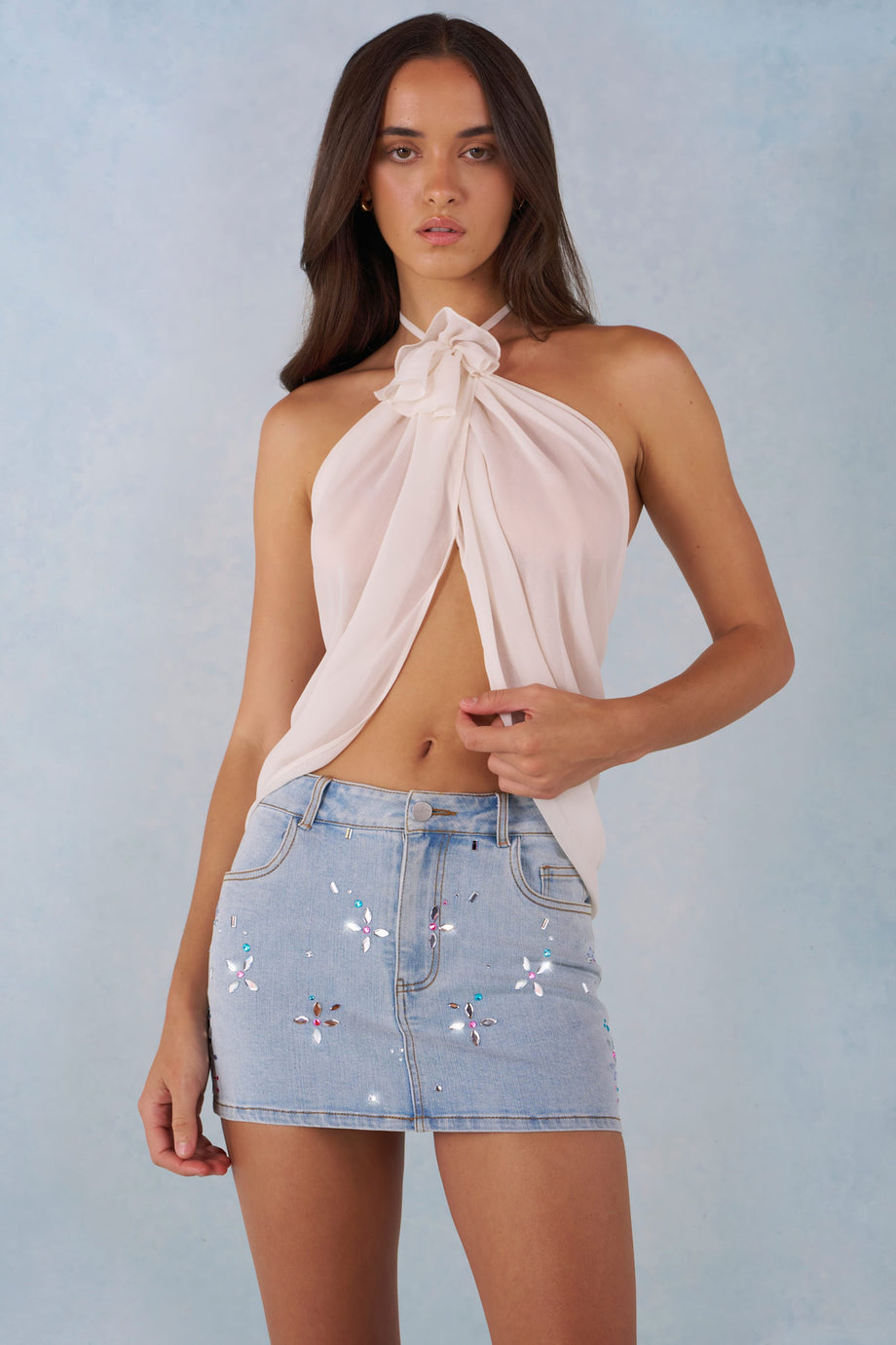 Halterneck Open-Front Top in Ivory