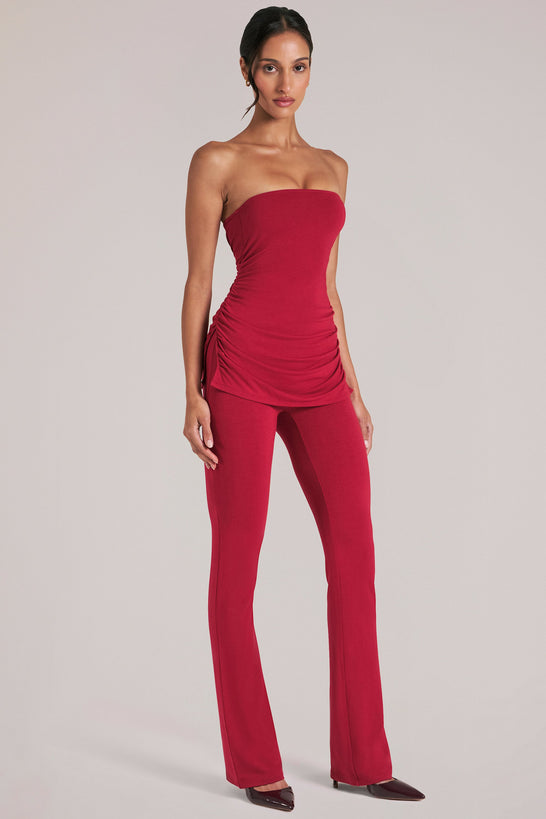Mid-Rise Fitted Trousers  in Cherry Red