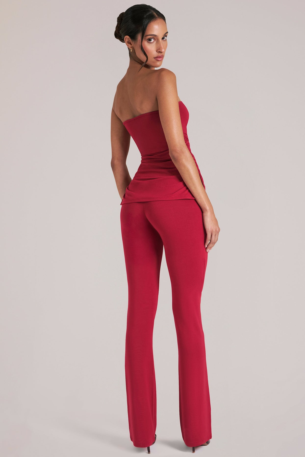 Mid-Rise Fitted Trousers  in Cherry Red