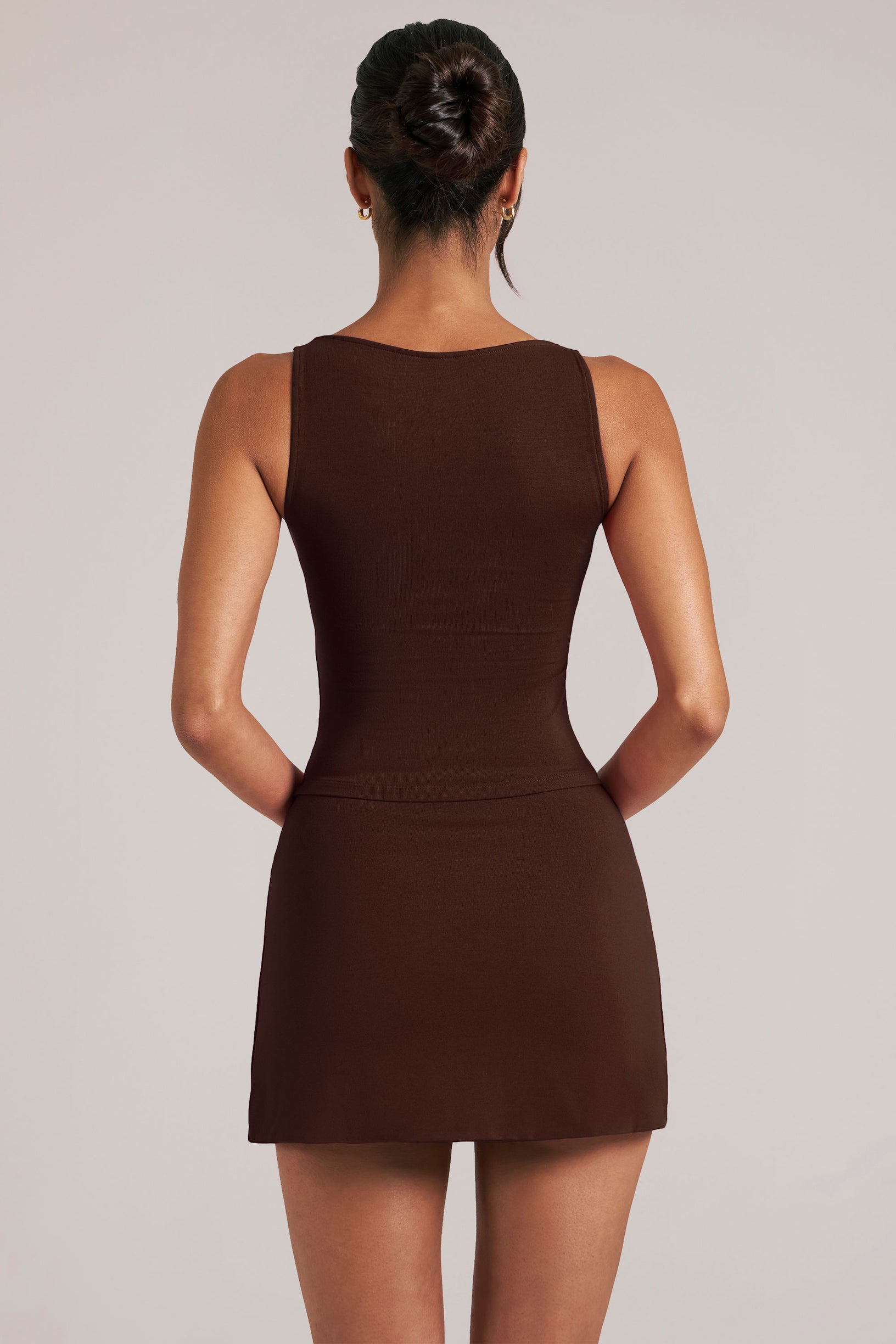 Square-Neck Top  in Chocolate Brown - 2