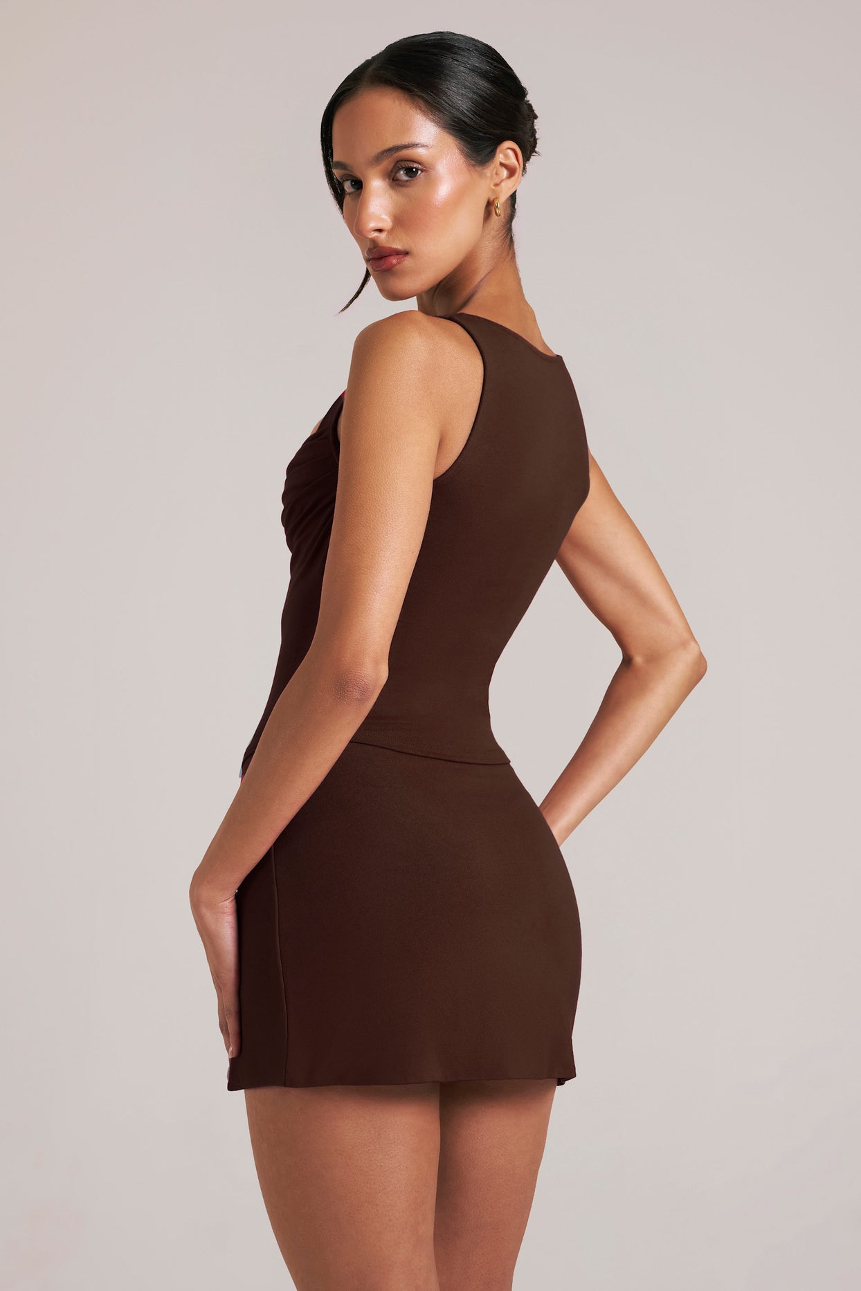 Square-Neck Top  in Chocolate Brown