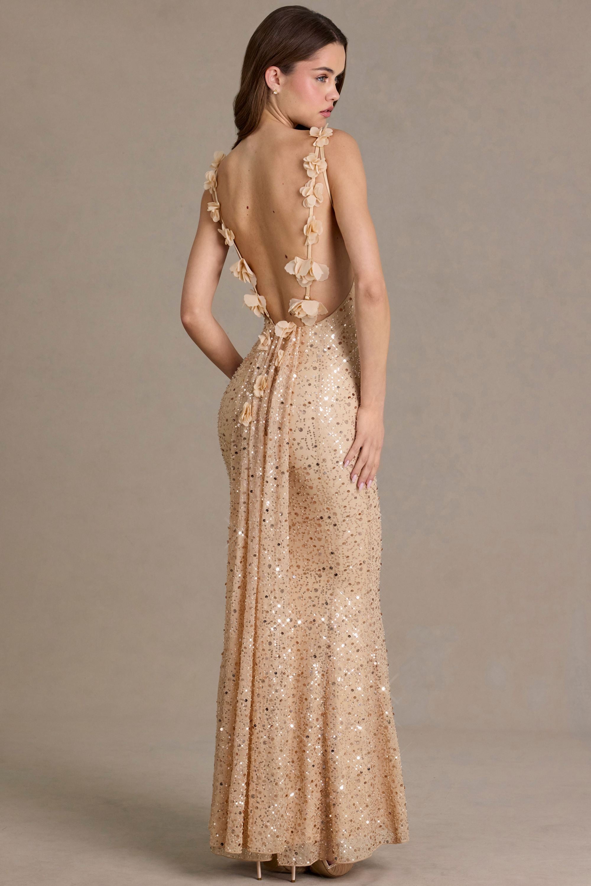 Drop A Glint Embellished Mini Dress in Gold