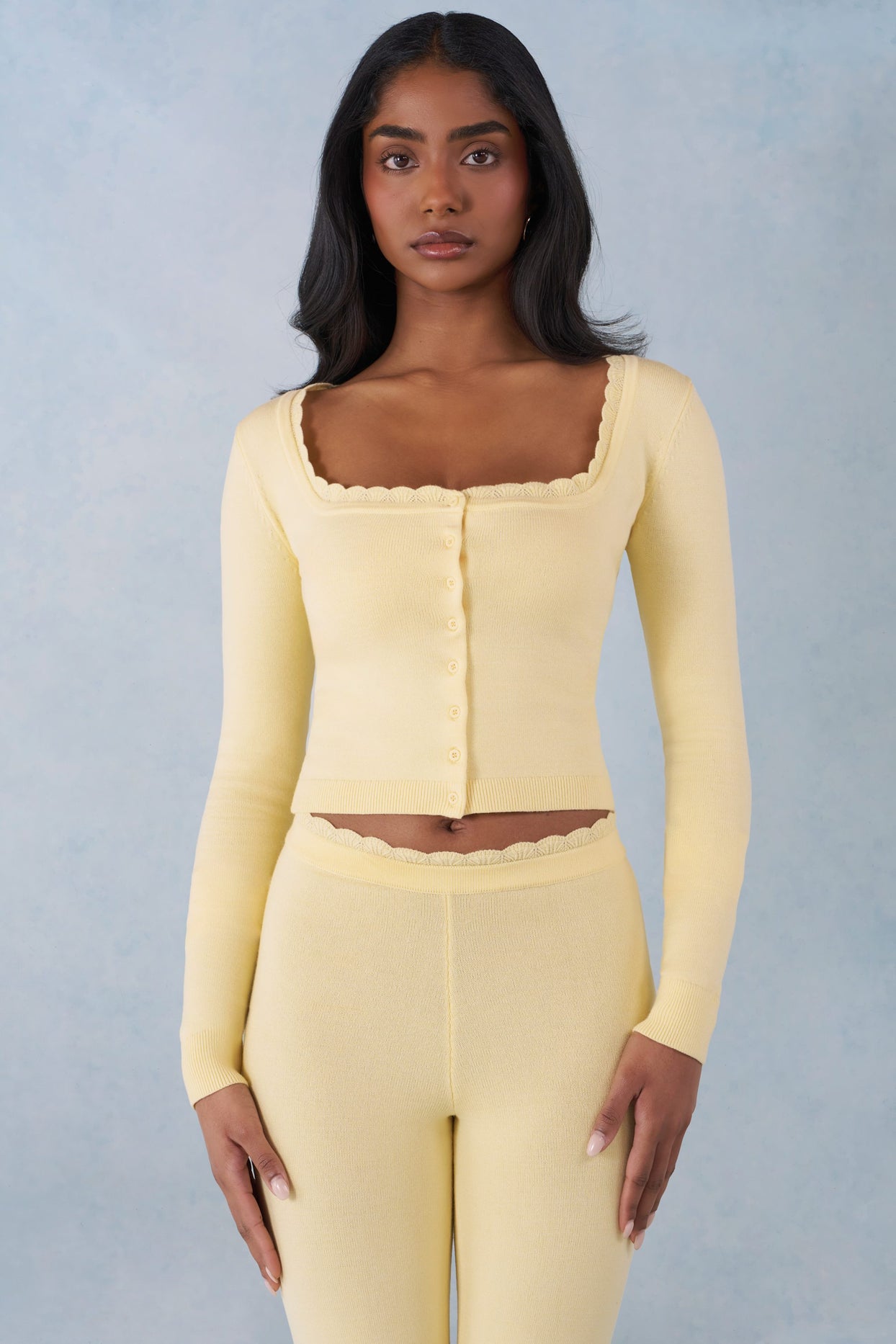 Knit Long-Sleeve Cardigan in Butter Yellow
