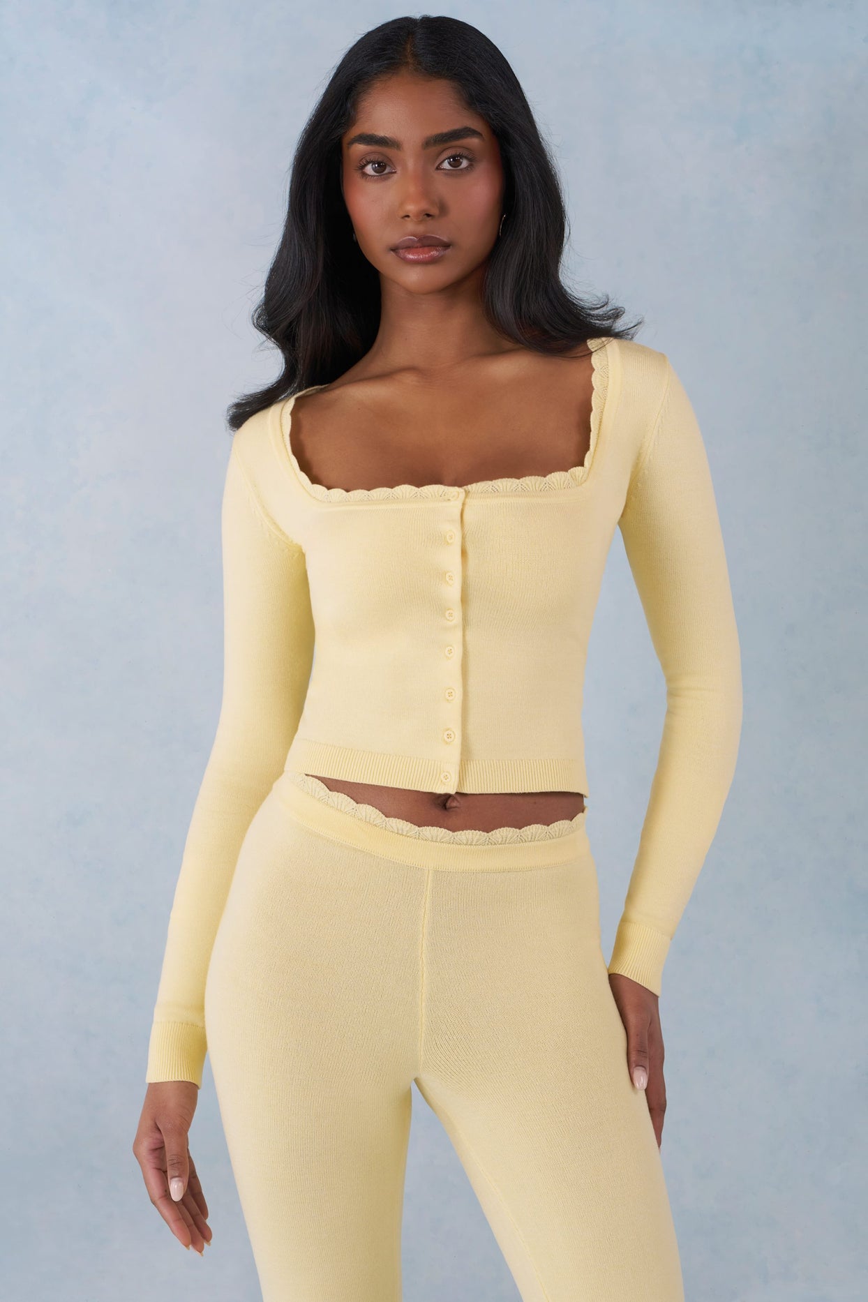Knit Long-Sleeve Cardigan in Butter Yellow
