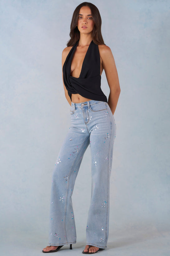 Mid-Rise Straight-Leg Jeans in Light Denim