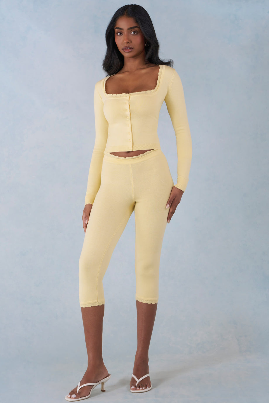 Knit Mid-Rise Capri Trousers in Butter Yellow
