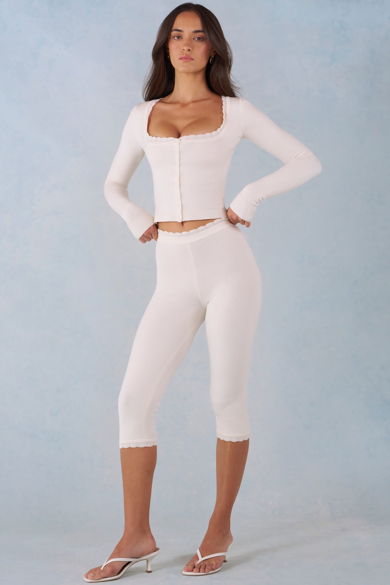 Knit Mid-Rise Capri Trousers in Ivory - 1