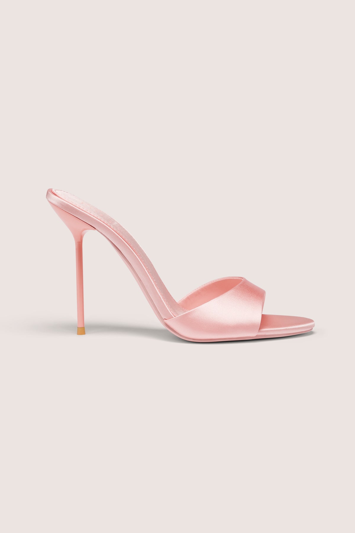 Satin Heeled Mule Sandal in Soft Pink