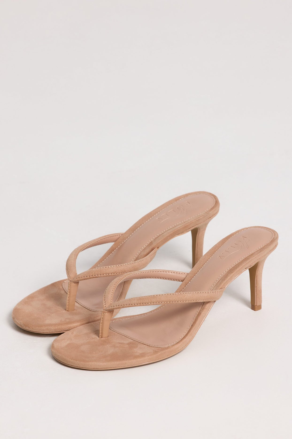 Heeled Thong Sandals in Soft Tan - 1