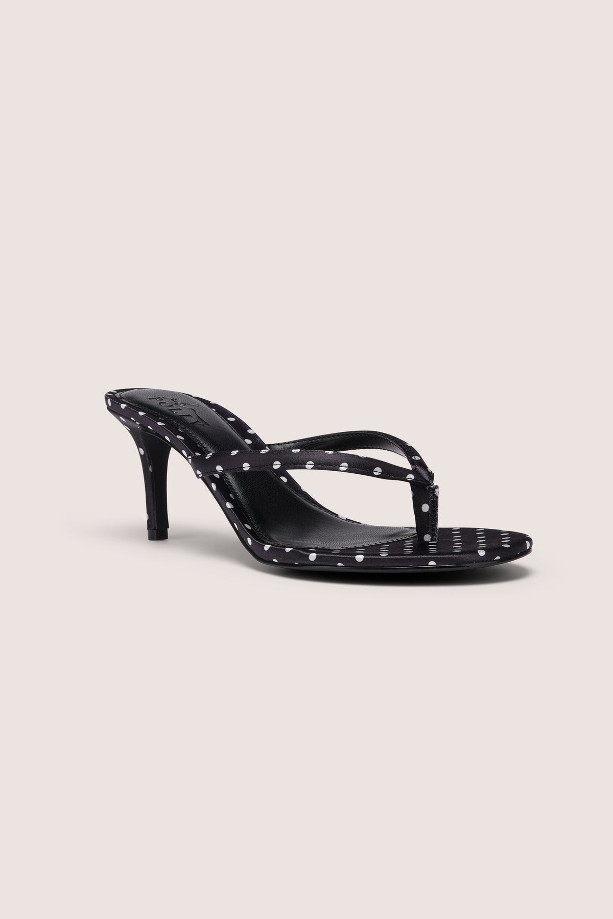 Satin Heeled Thong Sandal in Black Polka Dot - 1