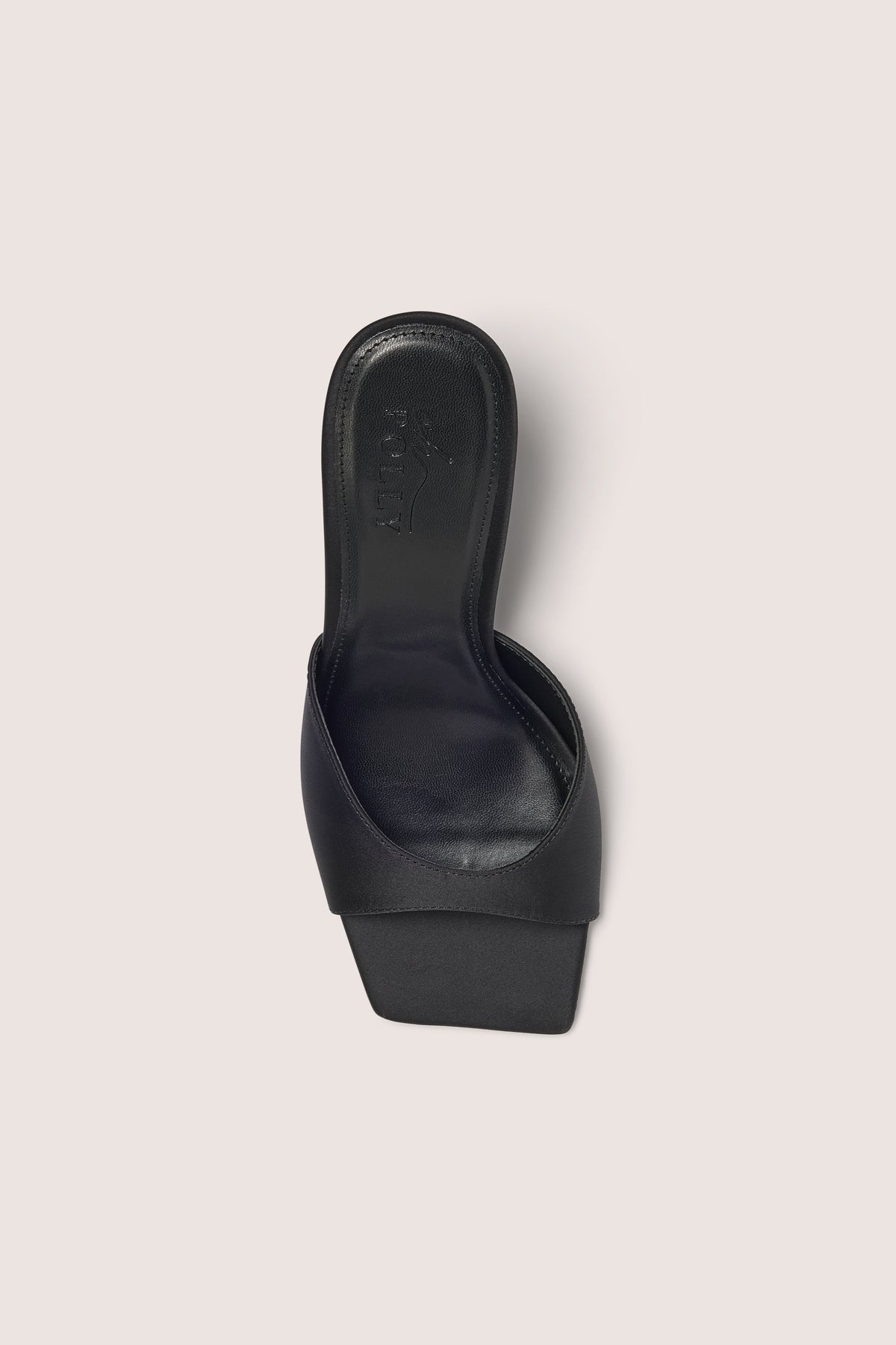 Satin Heeled Mule Sandal in Black