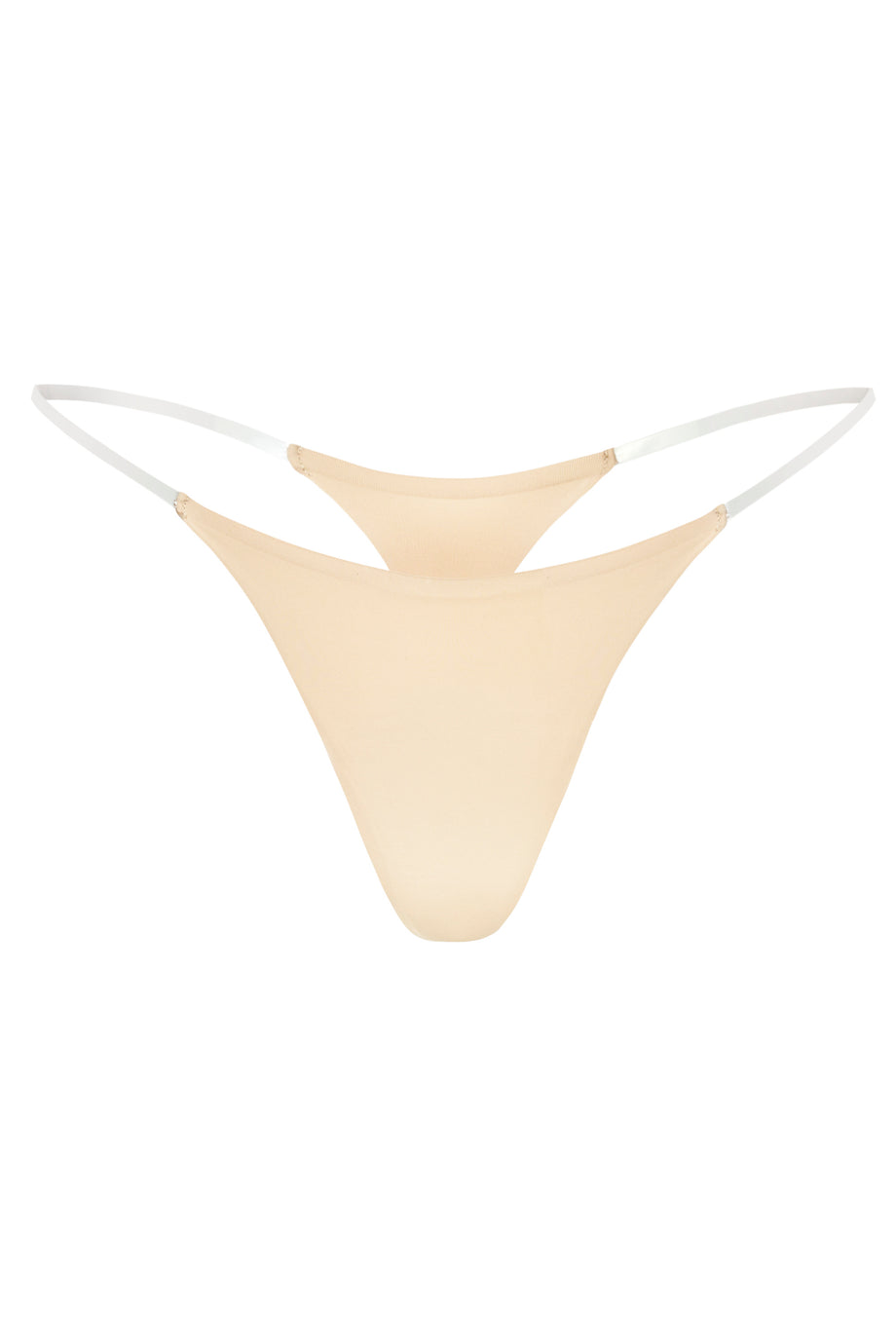 Seamless Knit Clear Strap Thong in Warm Peach
