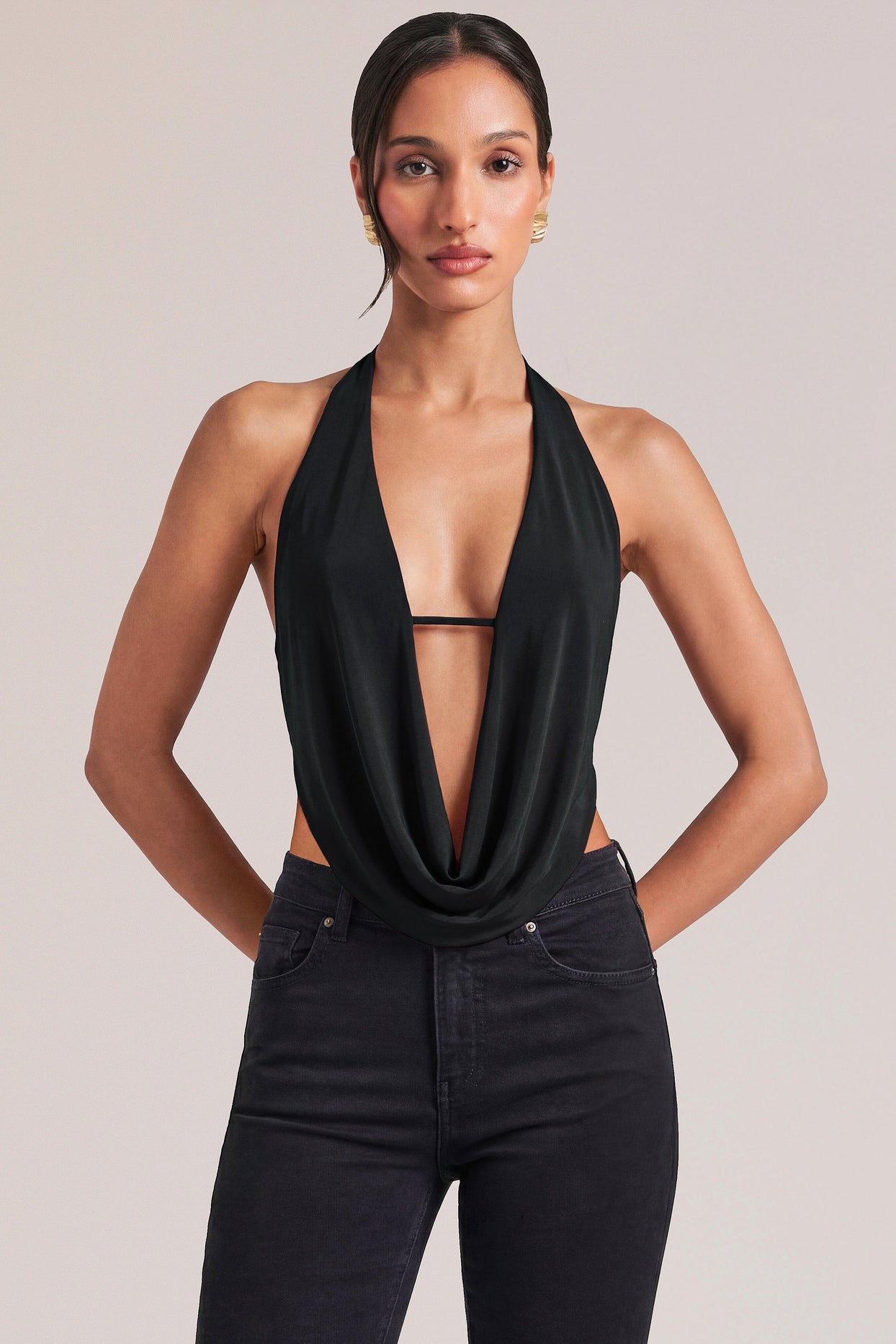 Draped Cowl Top in Black