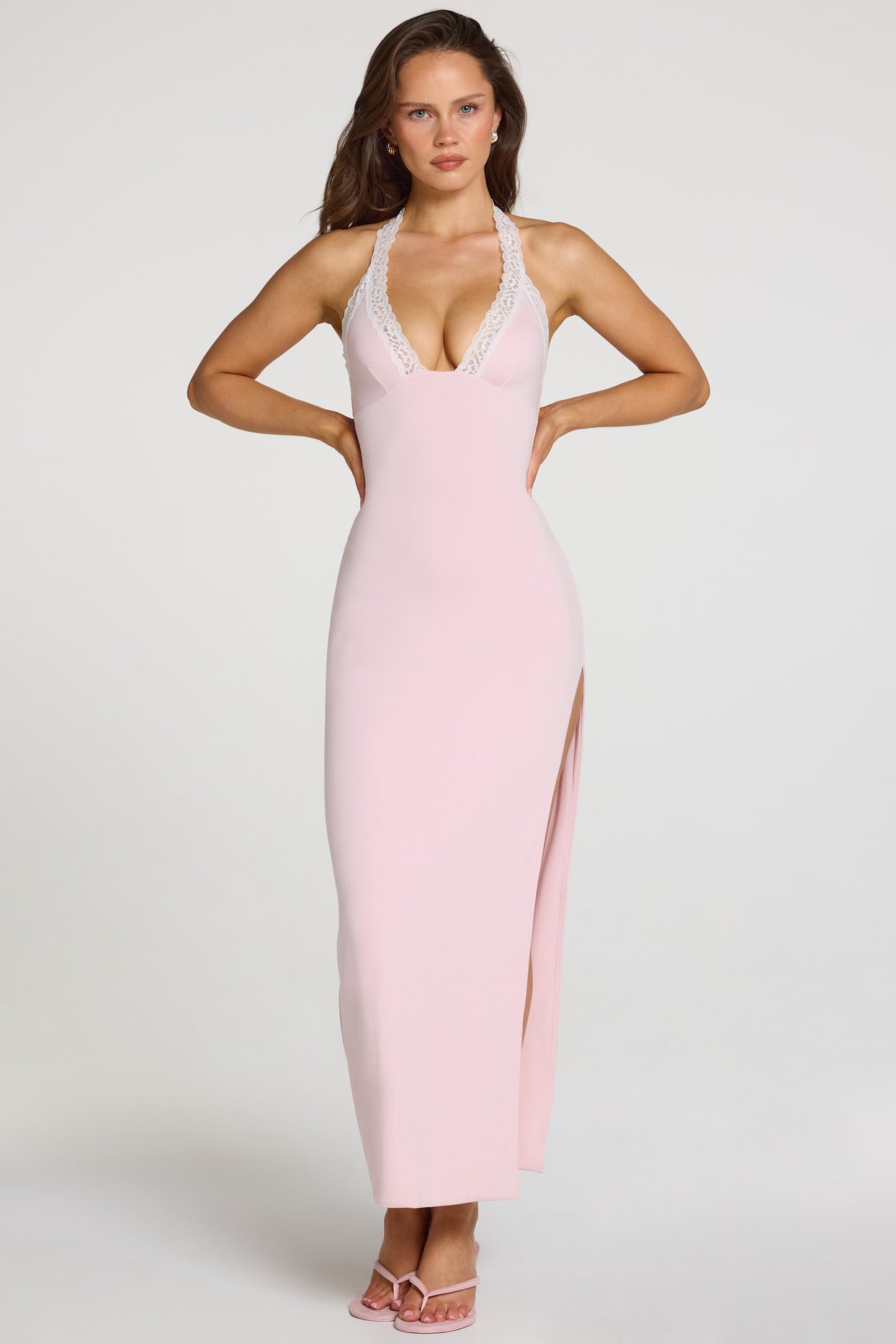 Modal Lace-Trim Maxi Dress in Baby Pink - 5