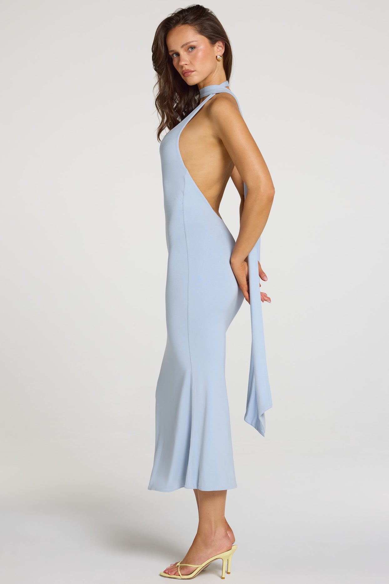 Modal Halterneck Midaxi Dress in Light Blue - 7