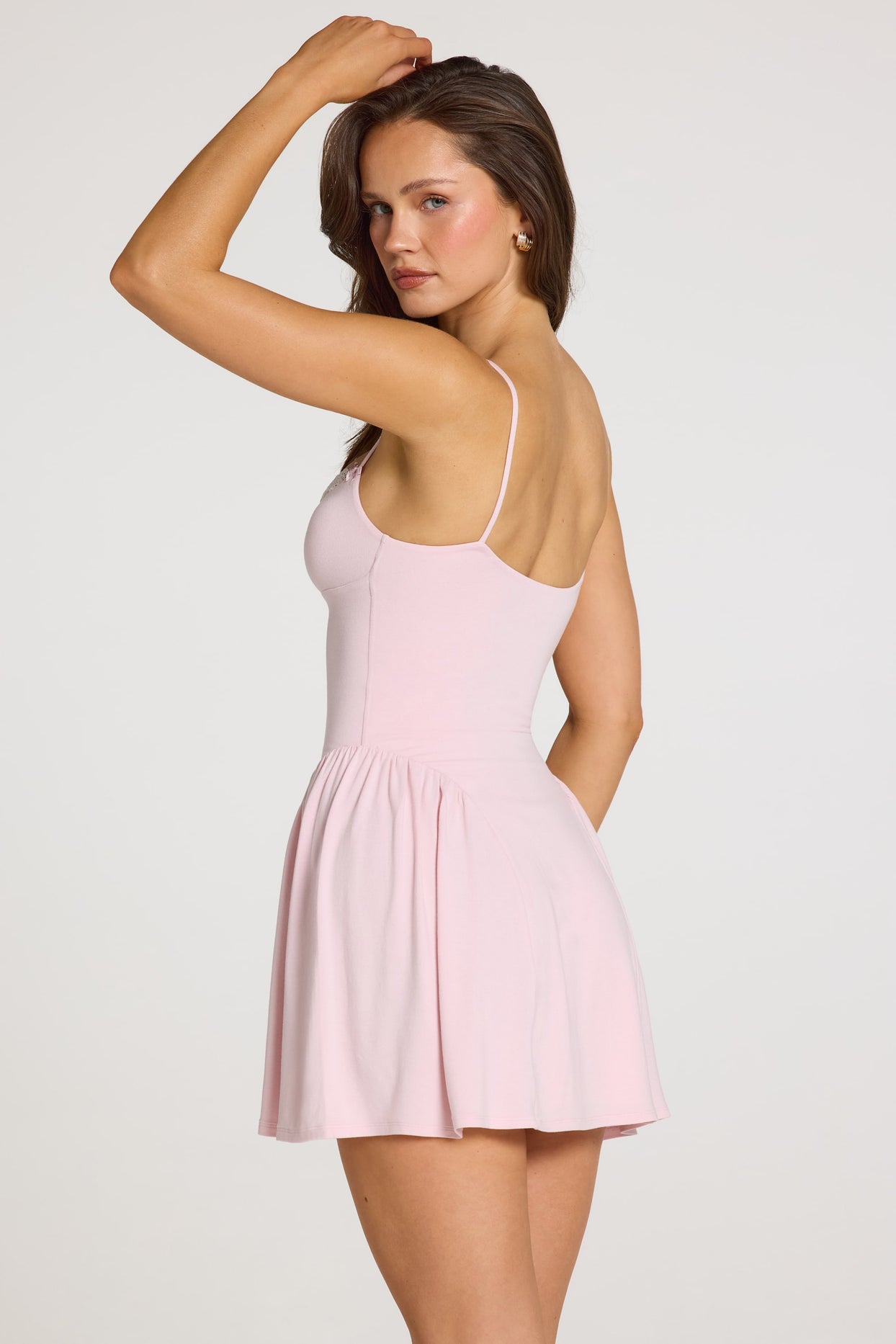 Modal Lace-Trim Mini Dress in Baby Pink - 9