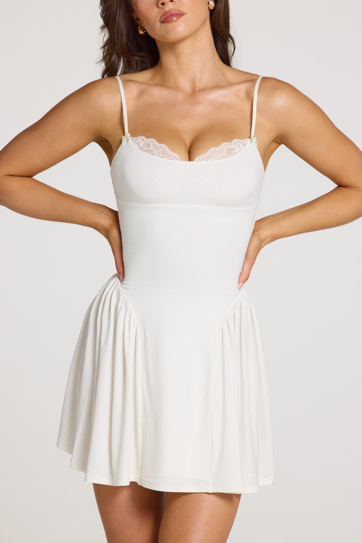 Modal Lace-Trim Mini Dress in White - 2