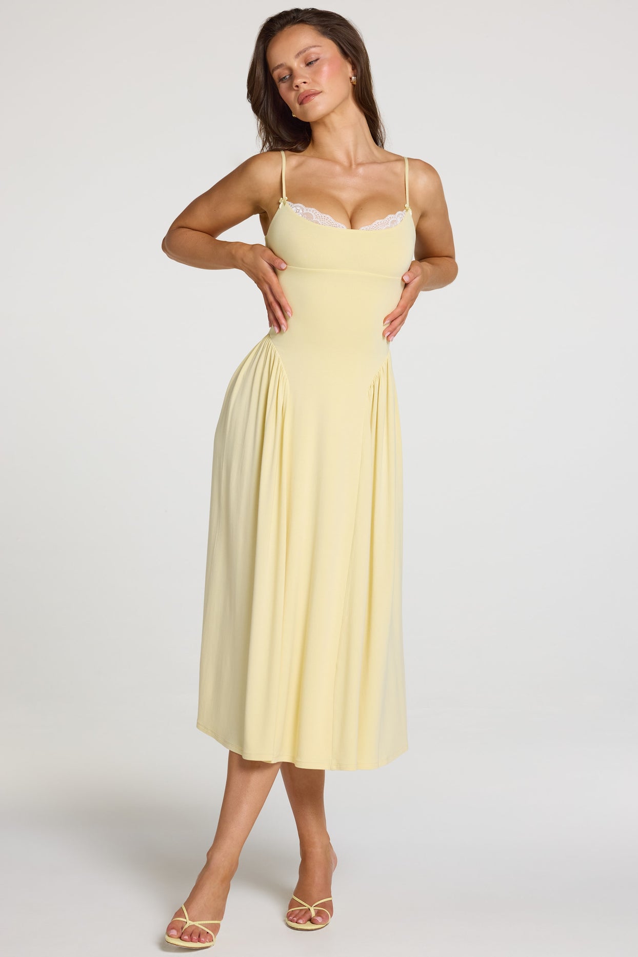 Modal Lace-Trim Midaxi Dress in Pastel Yellow - 1