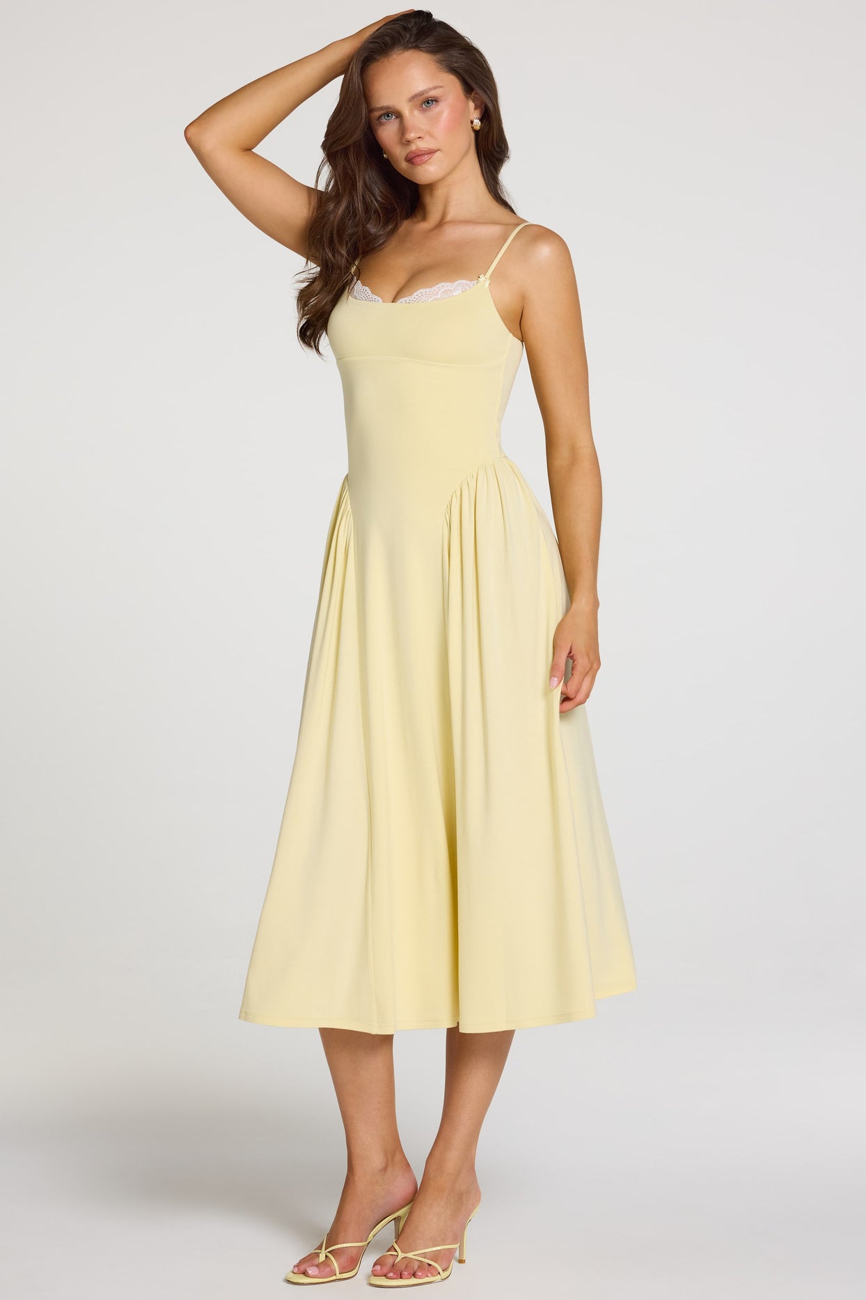 Modal Lace-Trim Midaxi Dress in Pastel Yellow - 7