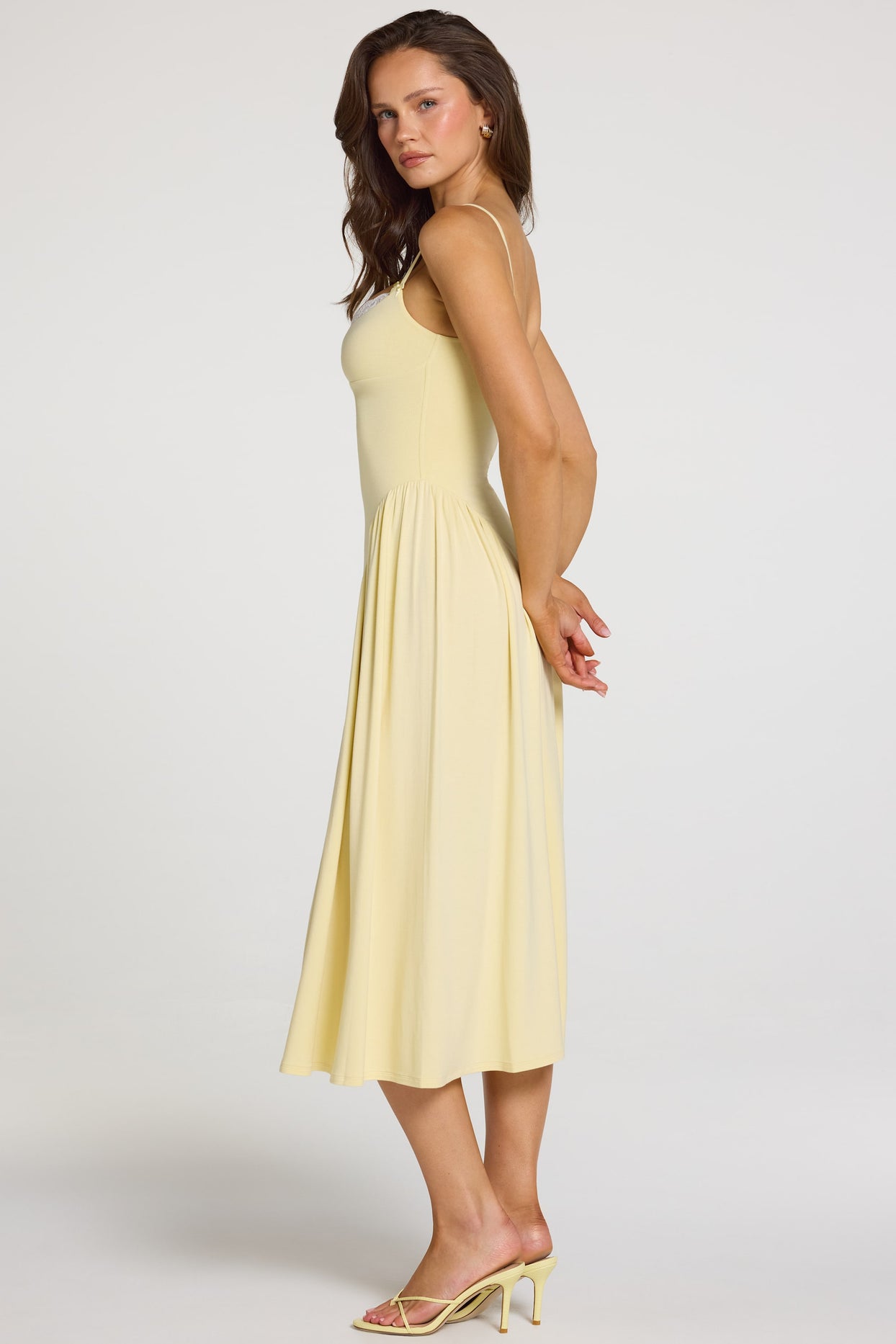 Modal Lace-Trim Midaxi Dress in Pastel Yellow - 6