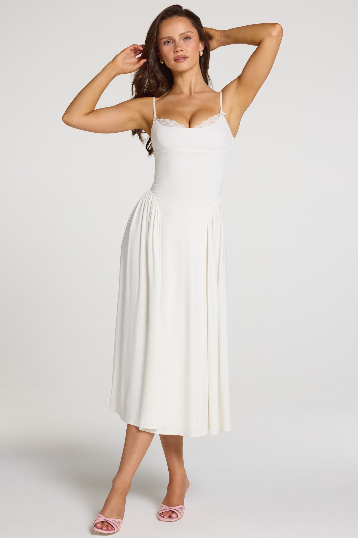 Modal Lace-Trim Midaxi Dress in White - 5