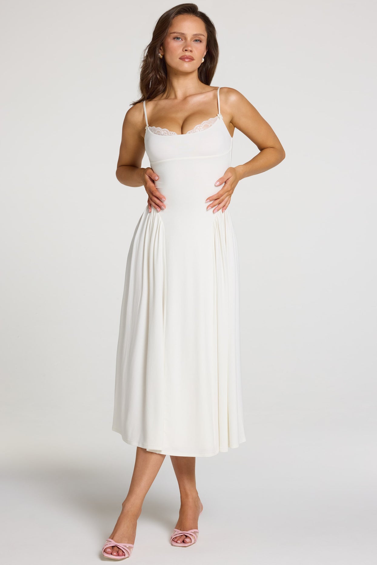 Modal Lace-Trim Midaxi Dress in White - 6