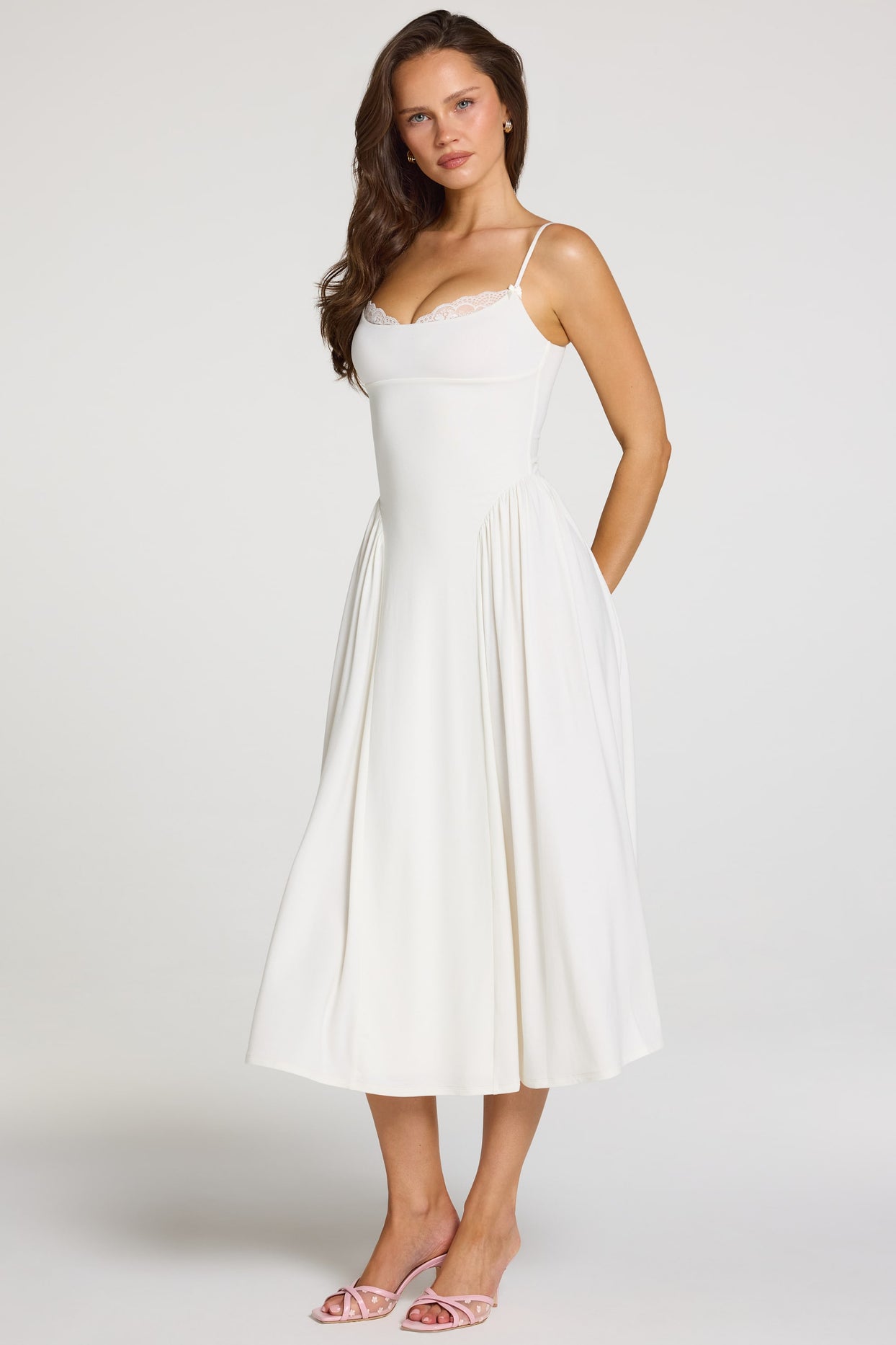 Modal Lace-Trim Midaxi Dress in White - 7