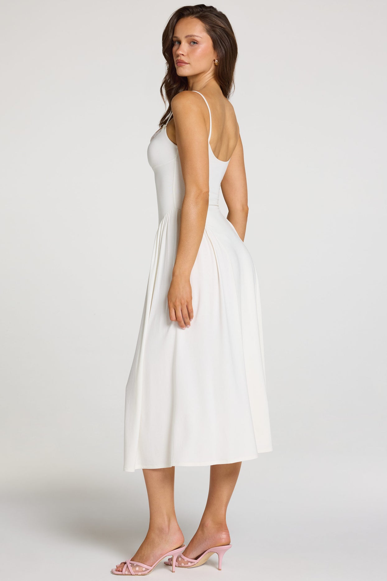 Modal Lace-Trim Midaxi Dress in White - 8