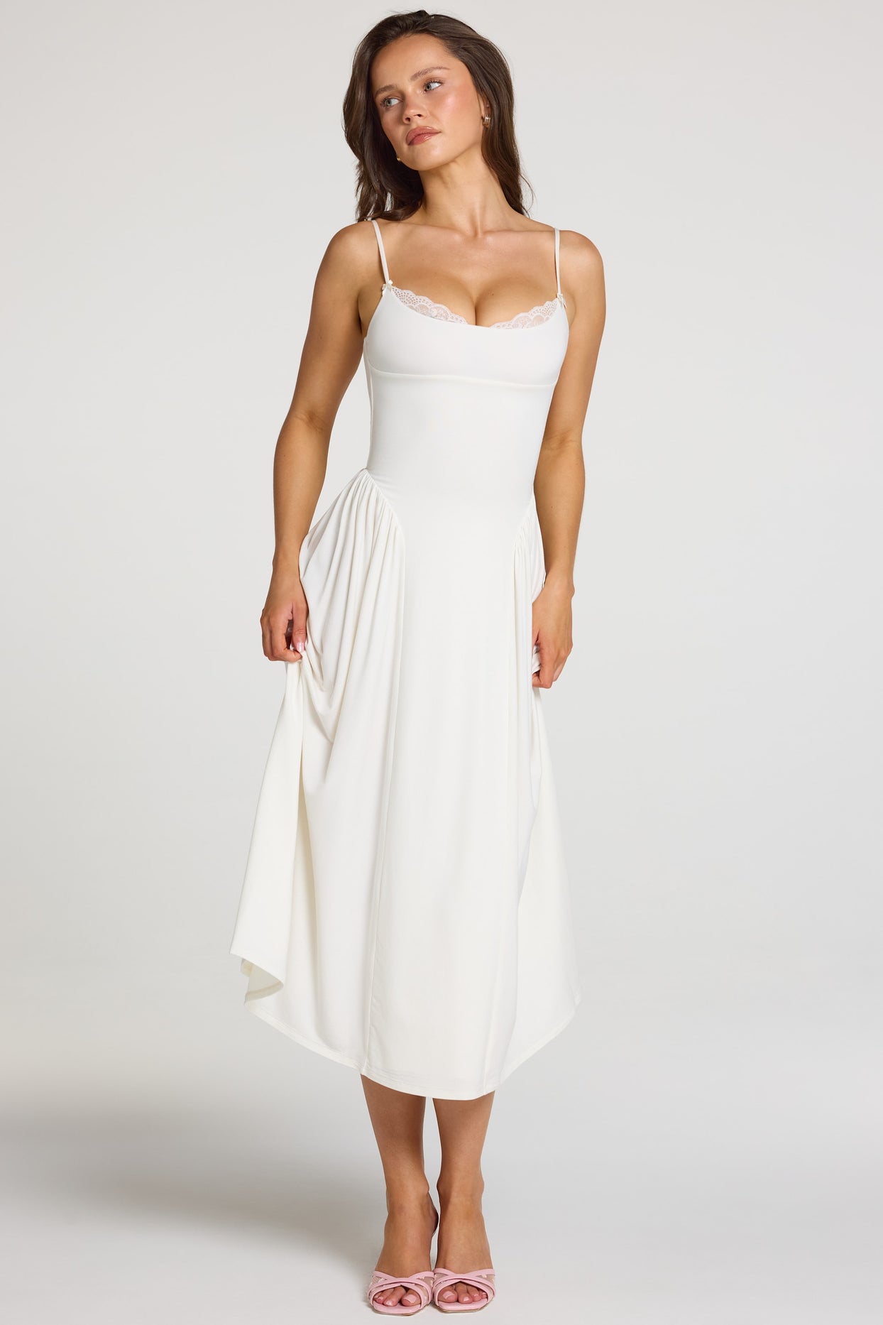 Modal Lace-Trim Midaxi Dress in White - 9
