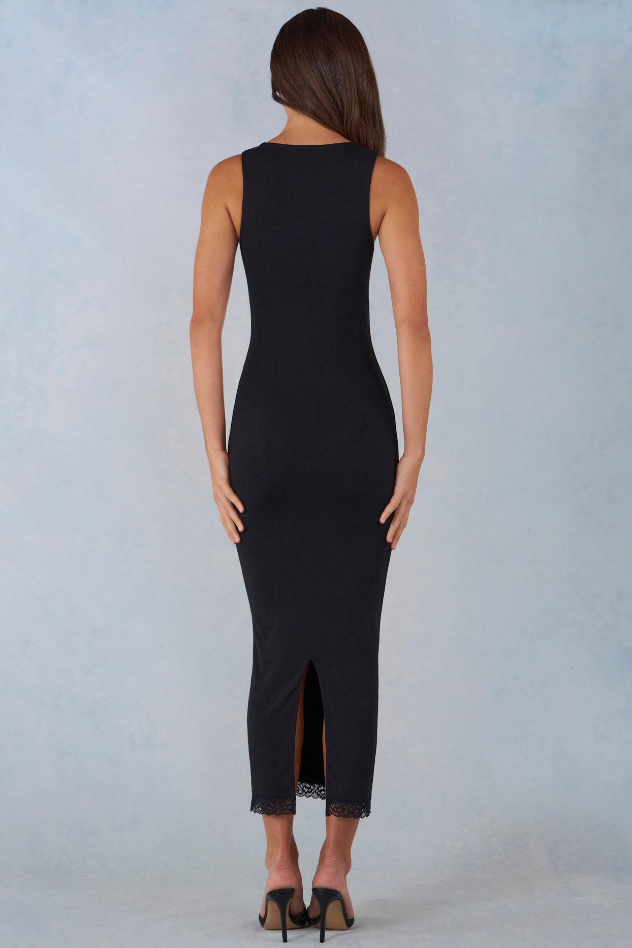 Modal Lace-Trim Midaxi Dress in Black