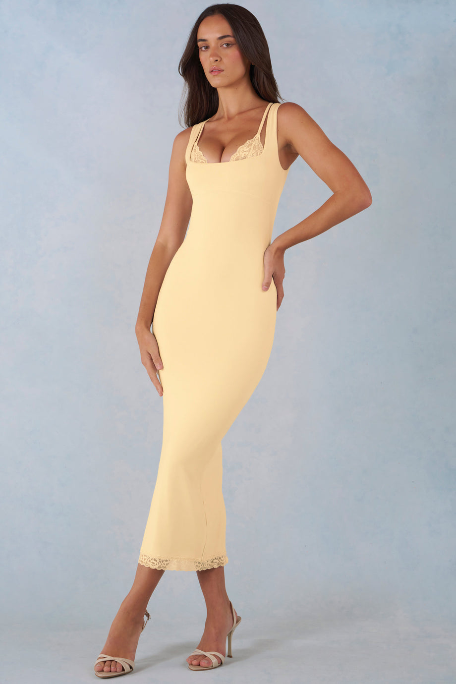 Modal Lace-Trim Midaxi Dress in Butter Yellow