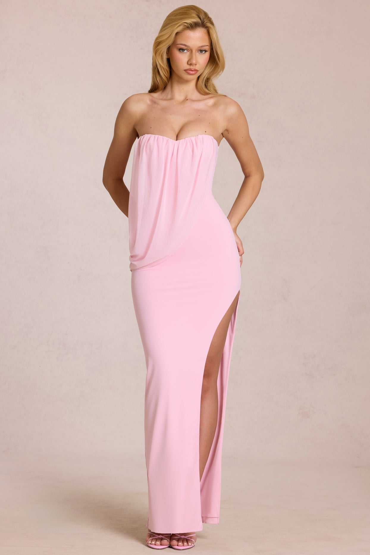 Bandeau Draped Maxi Dress in Blossom Pink - 9