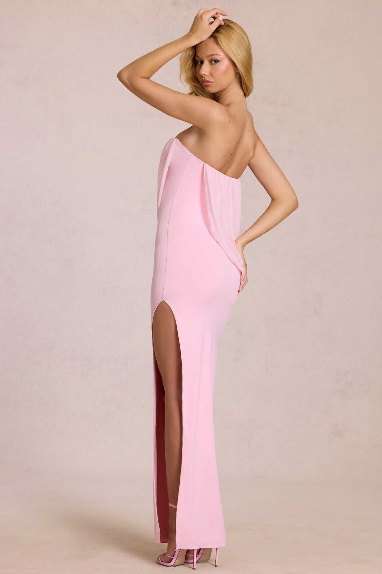 Bandeau Draped Maxi Dress in Blossom Pink - 2