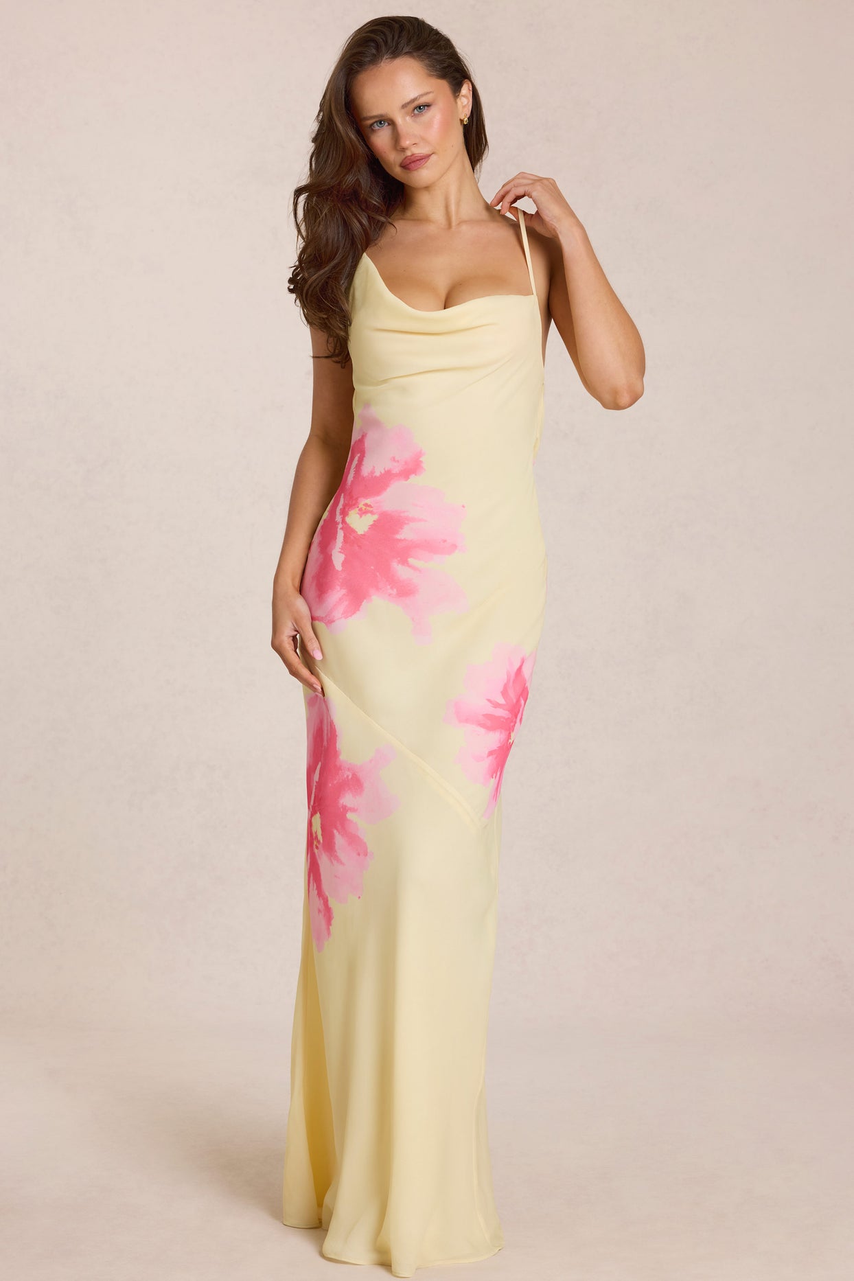 Chiffon Maxi Dress in Yellow Floral Print - 5