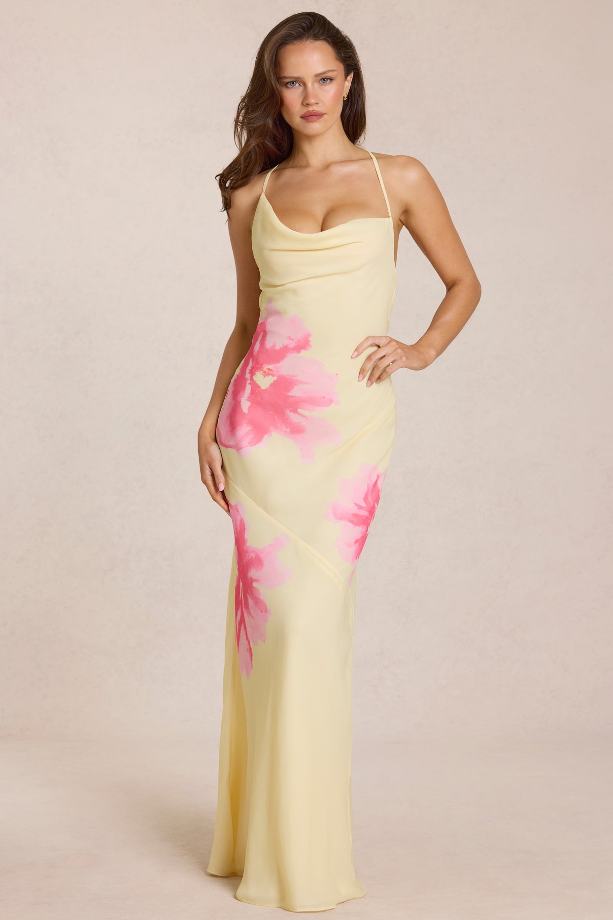 Chiffon Maxi Dress in Yellow Floral Print - 7