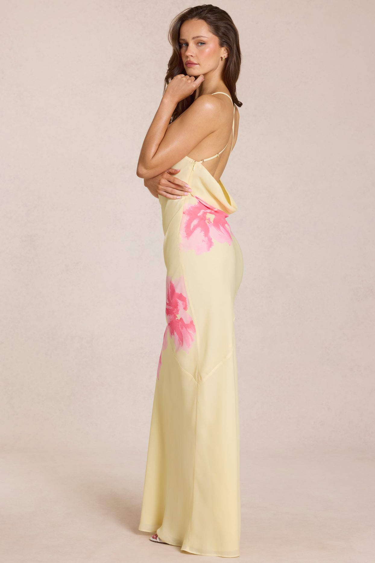 Chiffon Maxi Dress in Yellow Floral Print - 4