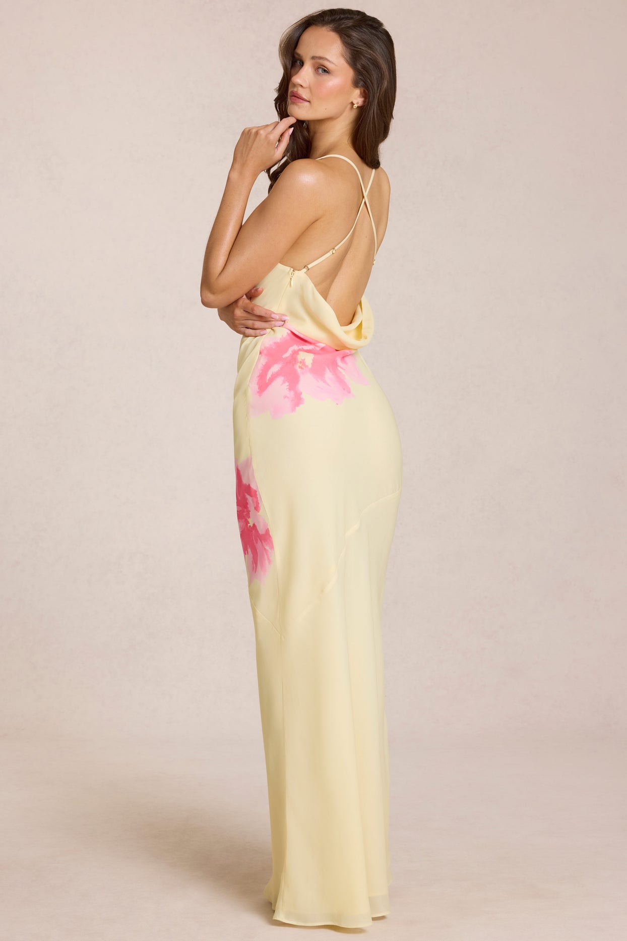 Chiffon Maxi Dress in Yellow Floral Print - 6