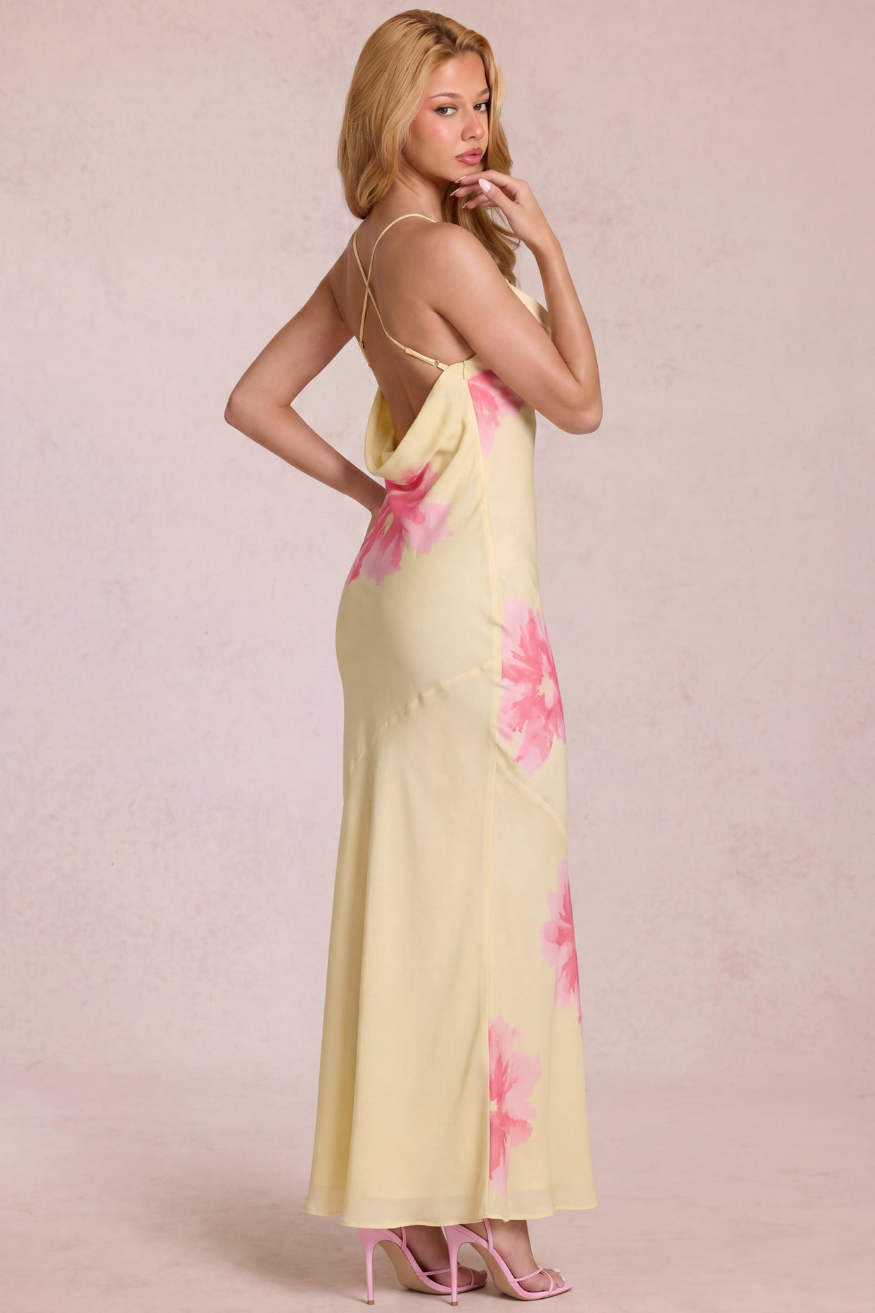 Chiffon Maxi Dress in Yellow Floral Print