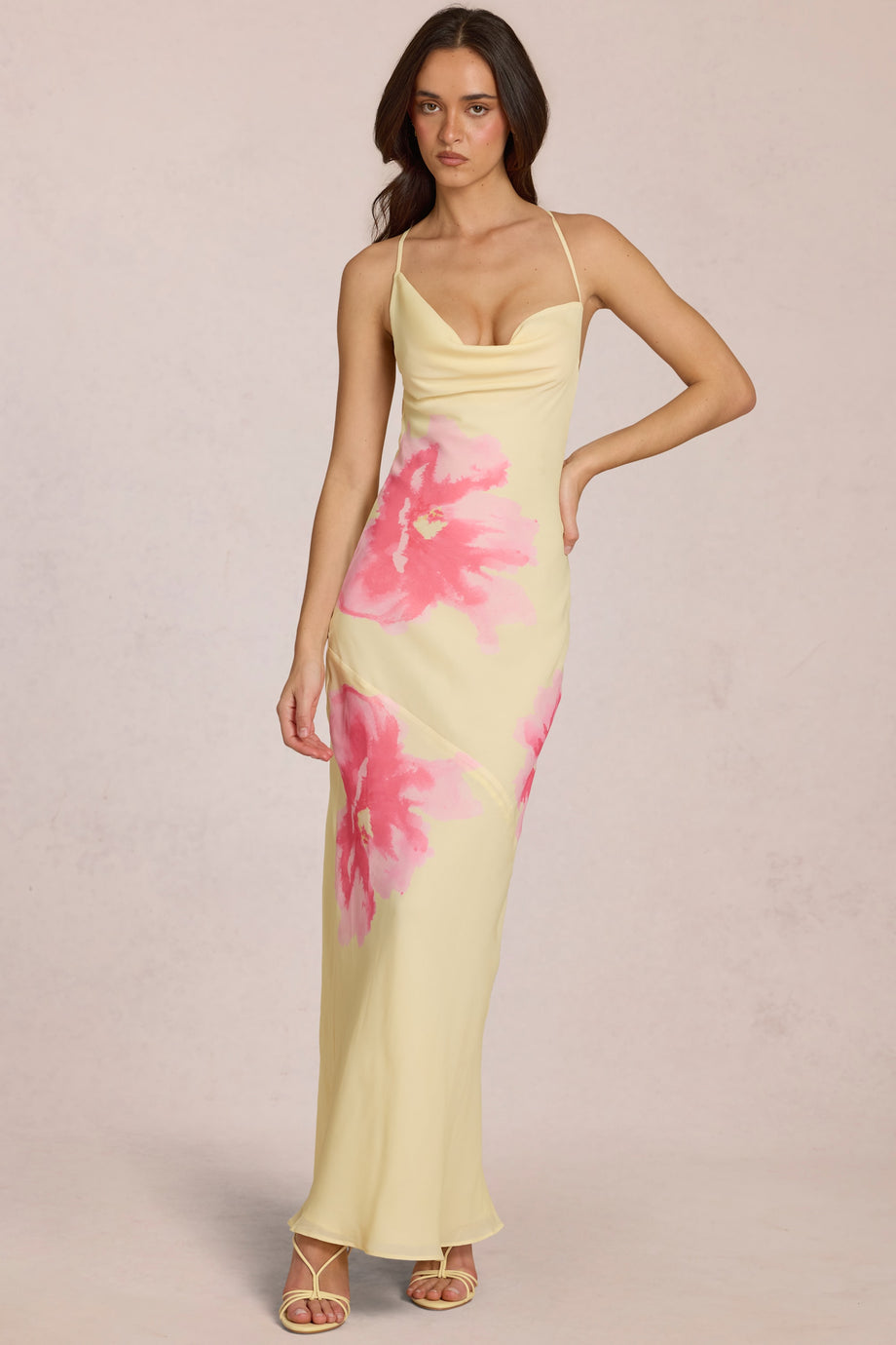 Chiffon Maxi Dress in Yellow Floral Print