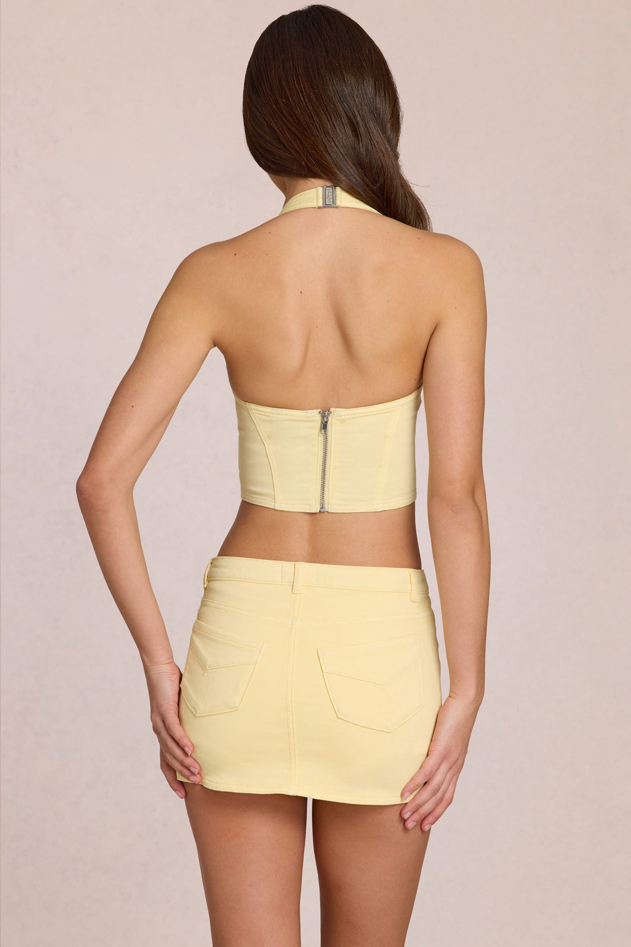Denim Halterneck Corset Style Top in Lemon Yellow